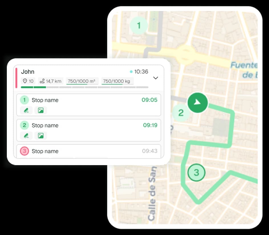 Dispatch coordination with sync indicator and live status feed
