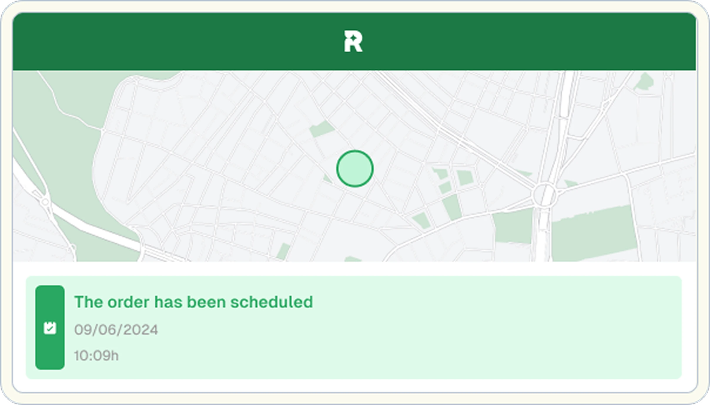 White-labeled Routal app with branded header and scheduled order notification