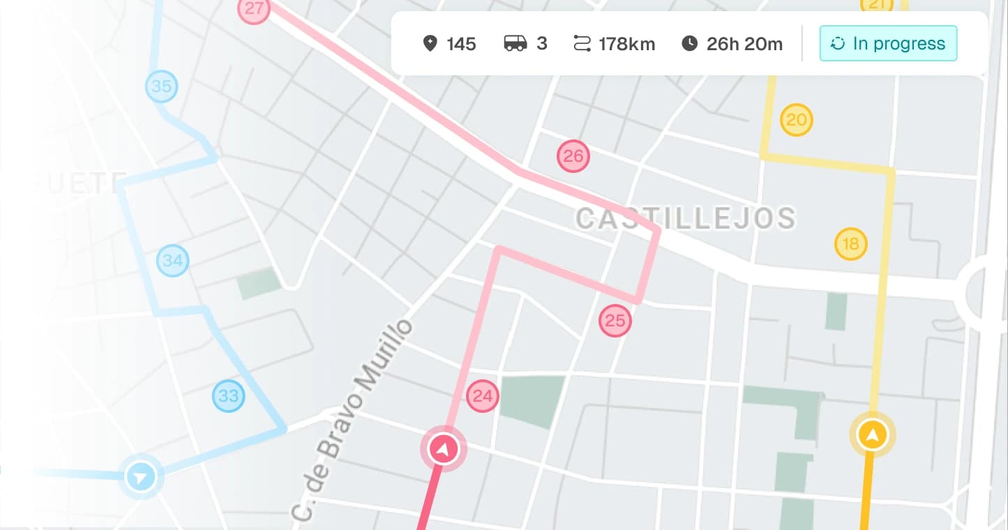 Route planner dashboard with optimized multi-stop routes on a map