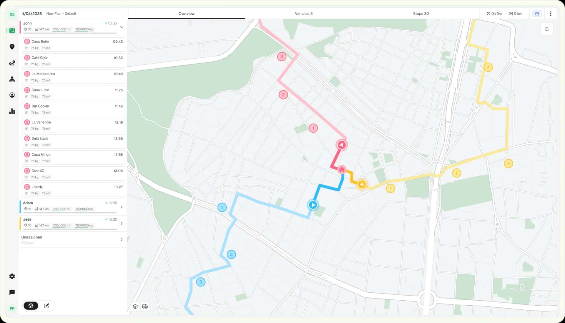 Panel de Routal Planner mostrando rutas de entrega optimizadas en un mapa